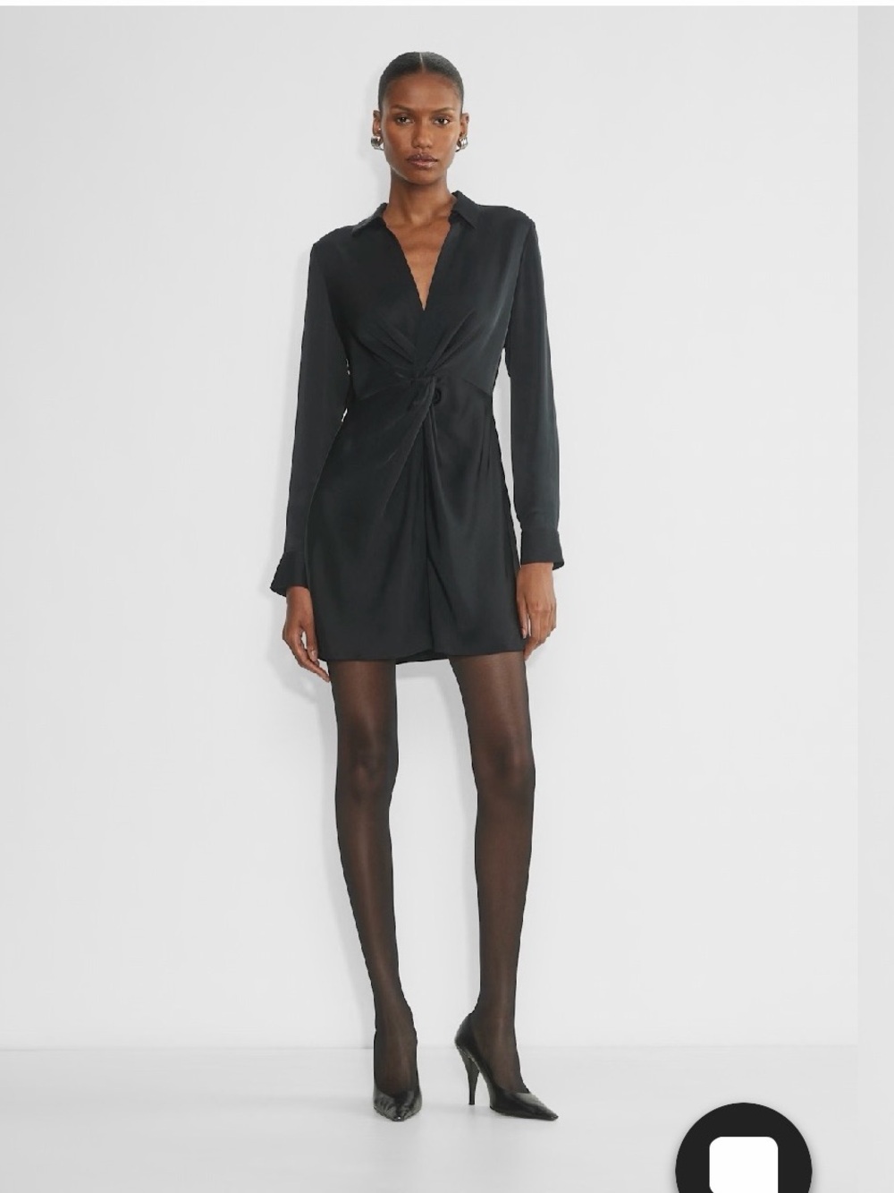 ARITZIA Babaton Black Collaborate Satin Front Twist Shirt Dress Size S $138